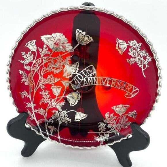 Vintage Viking Ruby Red Glass Footed Plate - Picture 1 of 8